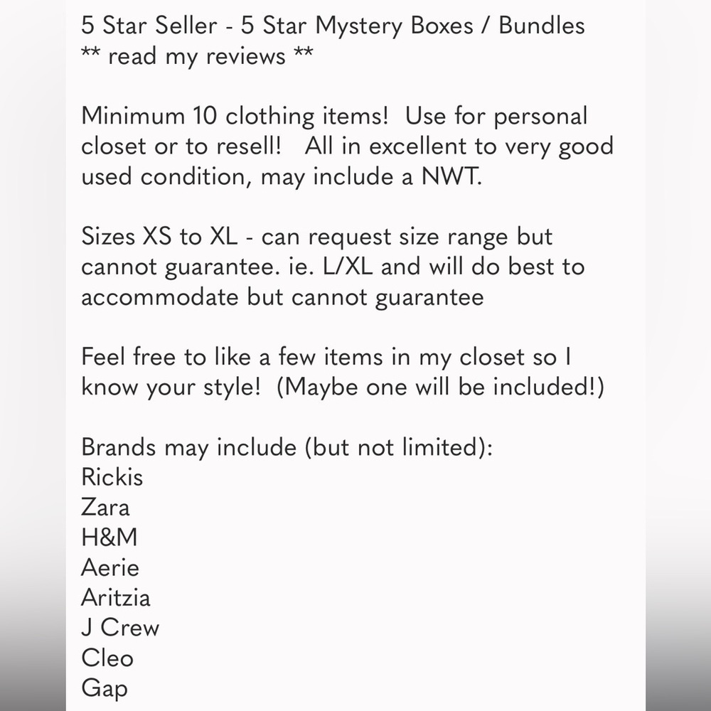 Mystery Box Minimum 10 Clothing Items - request size range - Picture 2 of 6
